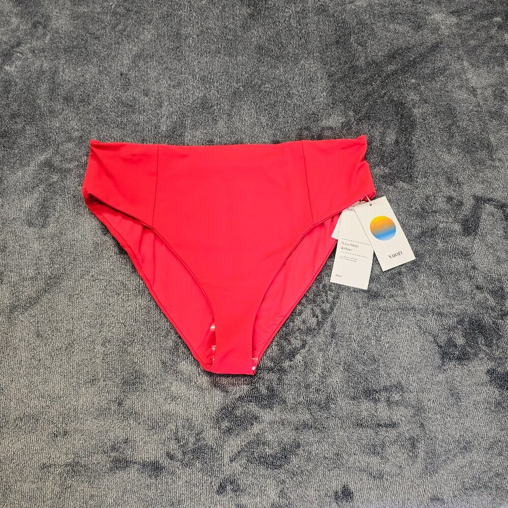 Vuori Dune Bikini Swim Bottom Womens XL red high waisted pocket performance NWT